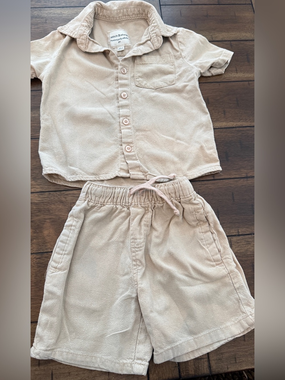 Kids Neutral Tan Drawstring Shorts - Soft Everyday Matching Set Beach